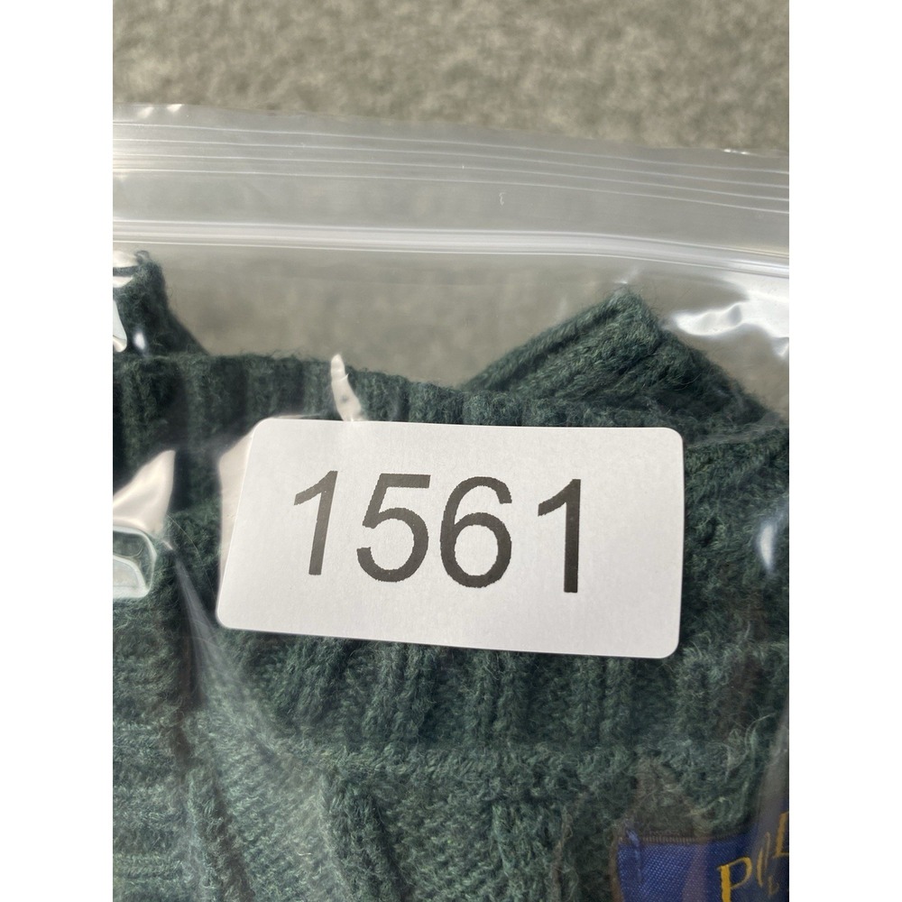 Polo Ralph Lauren Women's V-Neck Cable Knit Sweater XL Green Cotton Pony Logo - Picture 8 of 8